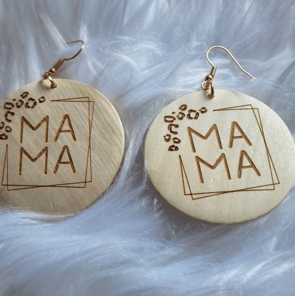 MAMA Wooden Disc Engraved  Earrings ,Mom Gift, Mother's Day - Picture 1 of 2